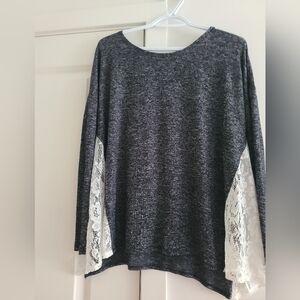 Women's Gray Long Sleeve with Lace Detail